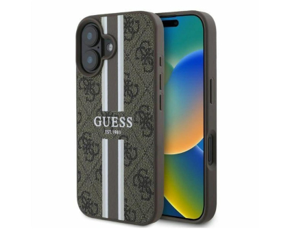 Etui / obudowa na smartfona Guess 4G Printed Stripes do iPhone 16 brązowy